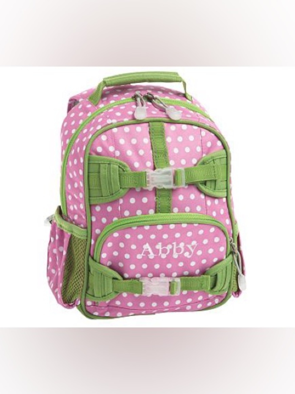 EUC Pottery Barn Kids Mini Pink Polka Dot Mackenzie Backpack with Green Trim